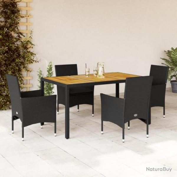 Ensemble  manger de jardin et coussins 5 pcs noir rotin acacia