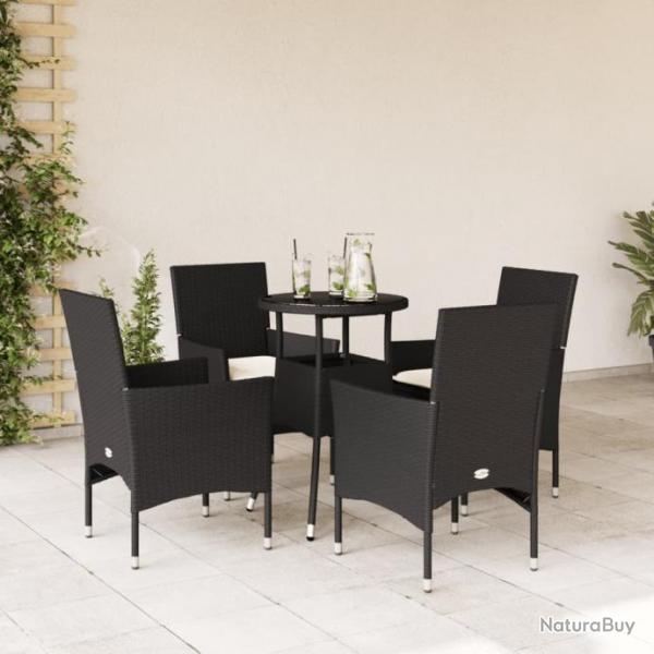 Ensemble  manger de jardin et coussins 5 pcs noir rotin verre