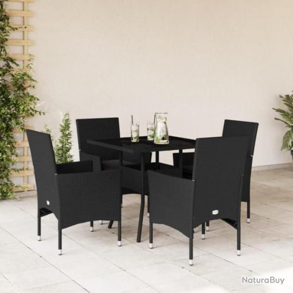 Ensemble  manger de jardin et coussins 5 pcs noir rotin verre