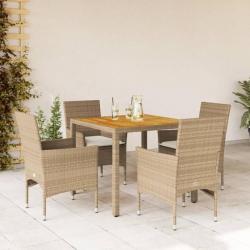 Ensemble à manger de jardin et coussins 5pcs beige rotin acacia