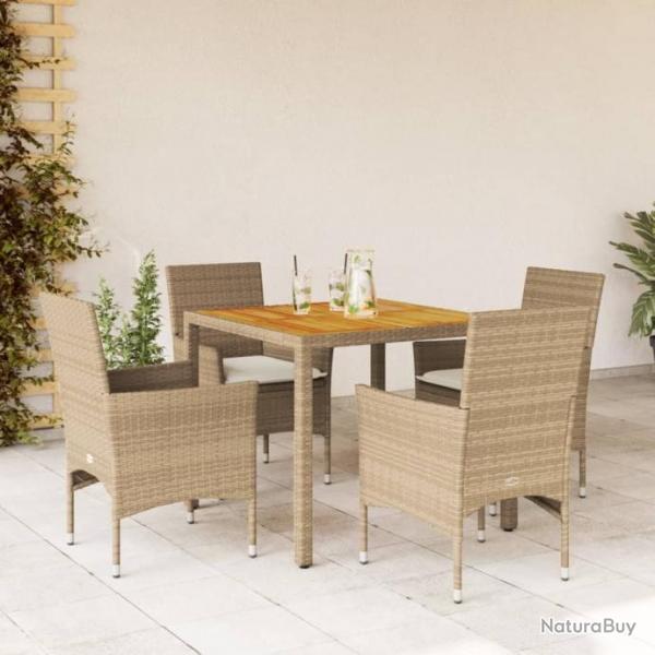 Ensemble  manger de jardin et coussins 5pcs beige rotin acacia