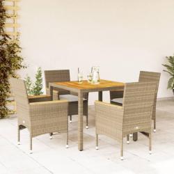 Ensemble à manger de jardin et coussins 5pcs beige rotin acacia