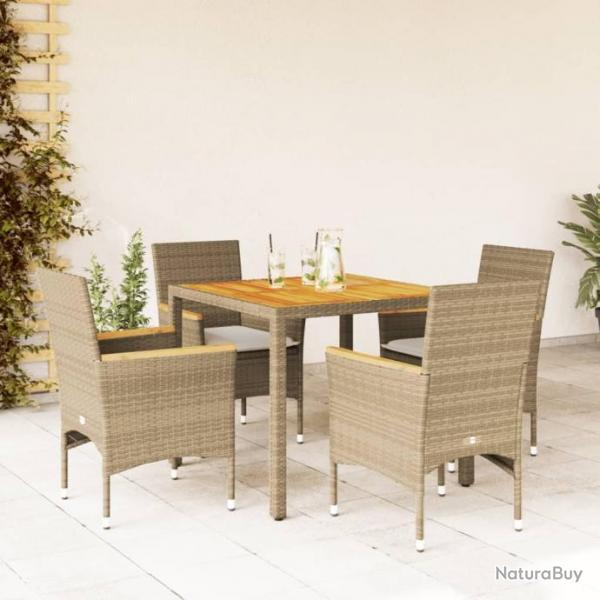 Ensemble  manger de jardin et coussins 5pcs beige rotin acacia