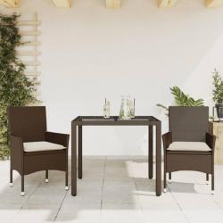 Ensemble à manger de jardin et coussins 3pcs marron rotin verre