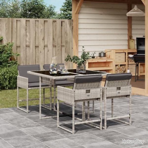 Ensemble  manger de jardin et coussins 5 pcs gris clair rotin