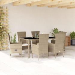 Ensemble à manger de jardin et coussins 7 pcs beige poly rotin