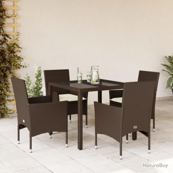 Ensemble  manger de jardin et coussins 5pcs marron rotin verre