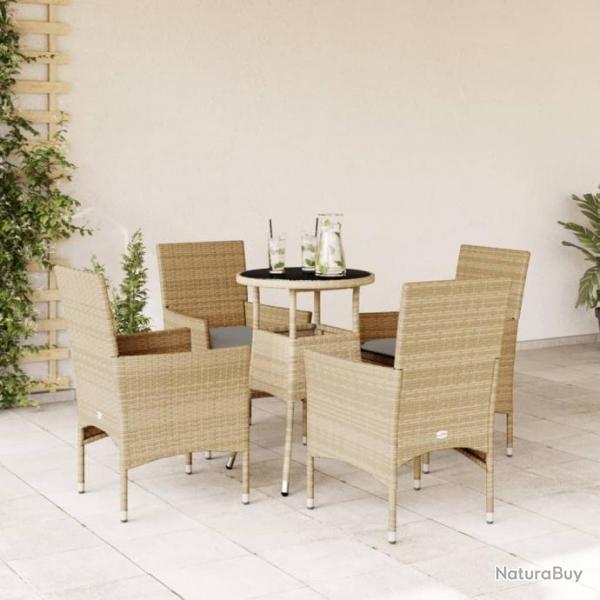 Ensemble  manger de jardin et coussins 5 pcs beige rotin verre