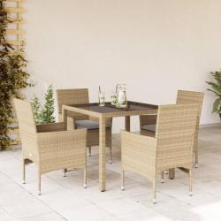 Ensemble à manger de jardin et coussins 5 pcs beige rotin verre