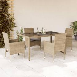 Ensemble à manger de jardin et coussins 5 pcs beige rotin verre