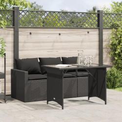 Ensemble à manger de jardin coussins 2pcs noir résine tressée