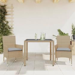 Ensemble à manger de jardin et coussins 3 pcs beige rotin verre