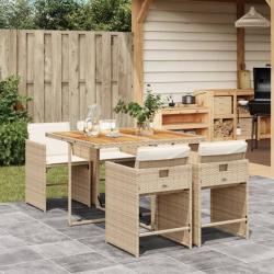 Ensemble à manger de jardin avec coussins 5pcs Beige poly rotin