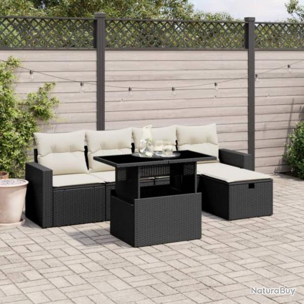 Salon de jardin 6 pcs avec coussins noir rsine tresse