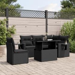 Salon de jardin 6 pcs avec coussins noir résine tressée