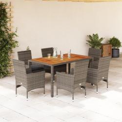 Ensemble à manger de jardin et coussins 7 pcs gris rotin acacia