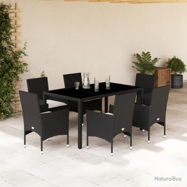 Ensemble  manger de jardin et coussins 7 pcs noir rotin acacia