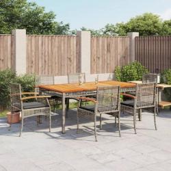 Ensemble à manger de jardin et coussins 7 pcs gris rotin