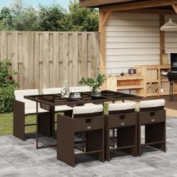 Ensemble à manger de jardin et coussins 7 pcs marron rotin