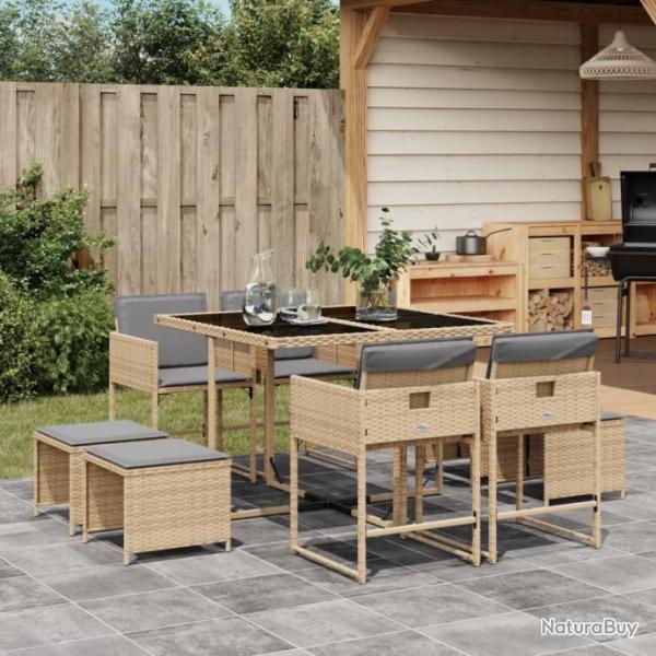 Ensemble  manger de jardin et coussins 9 pcs mlange beige