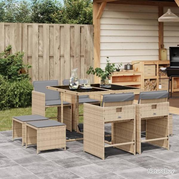 Ensemble  manger de jardin et coussins 9 pcs mlange beige