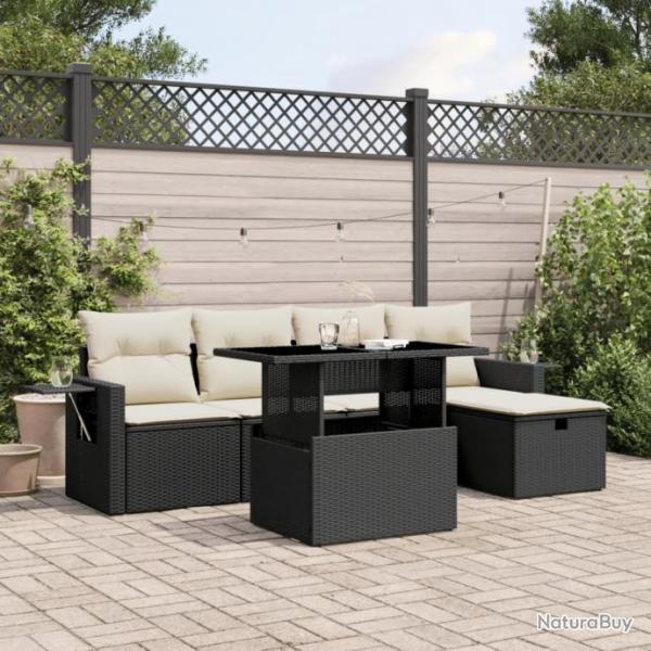 Salon de jardin 6 pcs avec coussins noir rsine tresse