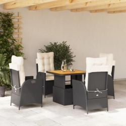 Ensemble à manger de jardin coussins 5pcs Noir Résine tressée