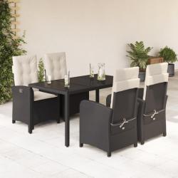 Ensemble à manger de jardin coussins 5pcs Noir Résine tressée