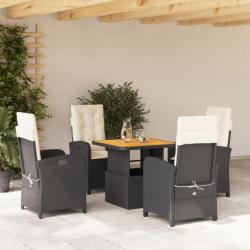 Ensemble à manger de jardin coussins 5pcs Noir Résine tressée