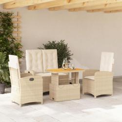 Ensemble à manger de jardin coussins 4 pcs beige résine tressée