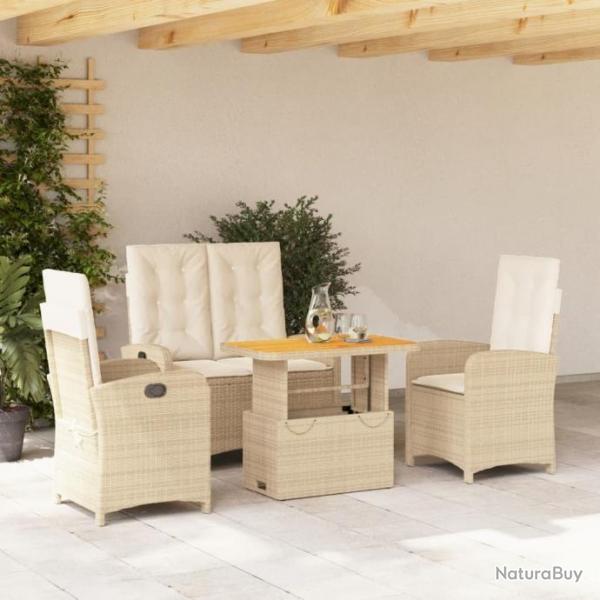 Ensemble  manger de jardin coussins 4 pcs beige rsine tresse