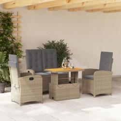 Ensemble à manger de jardin coussins 4 pcs beige résine tressée