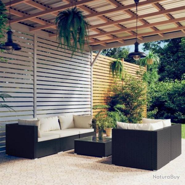 Salon de jardin 6 pcs avec coussins rsine tresse noir