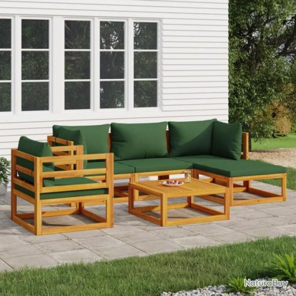 Salon de jardin 6 pcs avec coussins vert bois massif