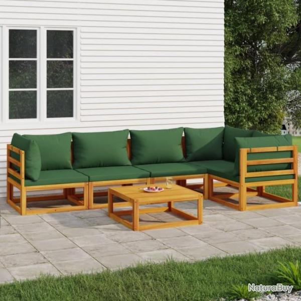 Salon de jardin 6 pcs avec coussins vert bois massif