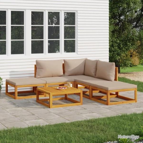 Salon de jardin 6 pcs avec coussins taupe bois massif