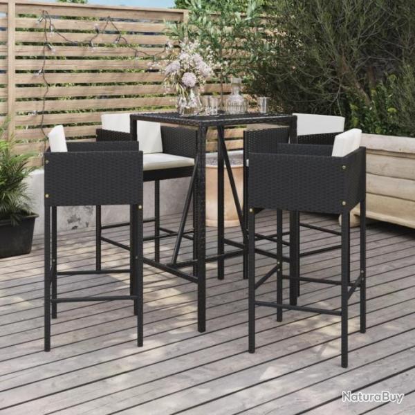 Ensemble de bar de jardin 5 pcs avec coussins noir poly rotin