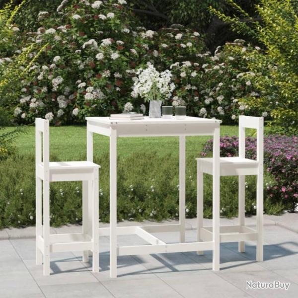 Ensemble de bar de jardin 3 pcs blanc bois de pin massif