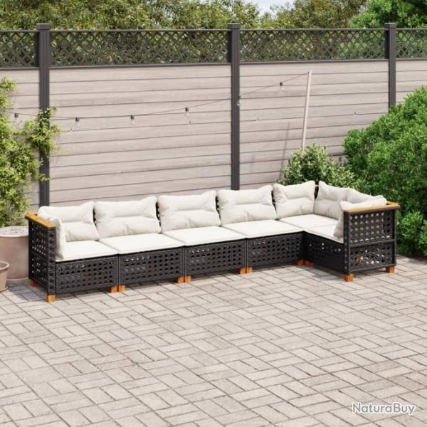 Salon de jardin 6 pcs avec coussins noir rsine tresse