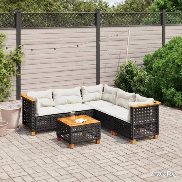 Salon de jardin 6 pcs avec coussins noir rsine tresse