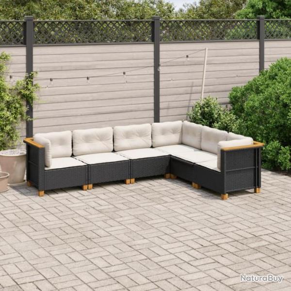 Salon de jardin 6 pcs avec coussins noir rsine tresse