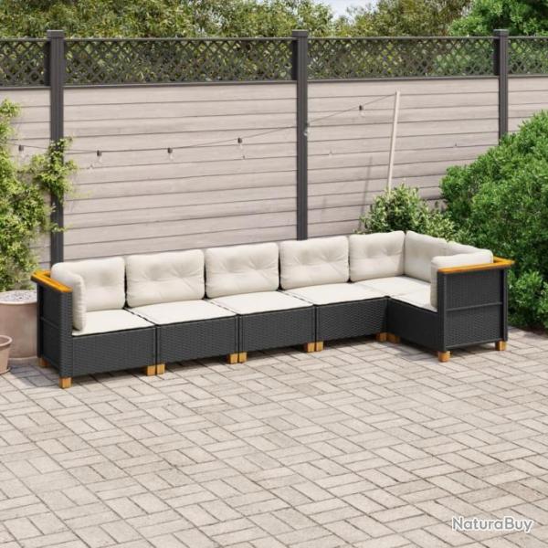 Salon de jardin 6 pcs avec coussins noir rsine tresse