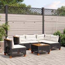 Salon de jardin 6 pcs avec coussins noir résine tressée