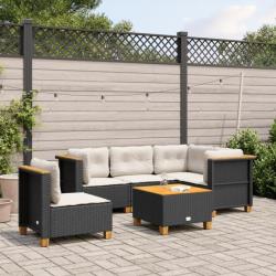 Salon de jardin 6 pcs avec coussins noir résine tressée