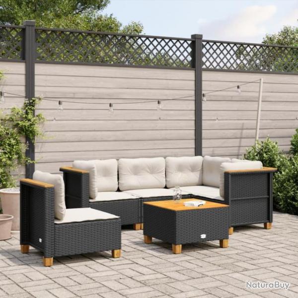 Salon de jardin 6 pcs avec coussins noir rsine tresse