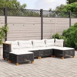 Salon de jardin 6 pcs avec coussins noir résine tressée