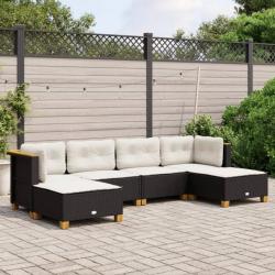 Salon de jardin 6 pcs avec coussins noir résine tressée