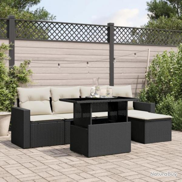 Salon de jardin 6 pcs avec coussins noir rsine tresse