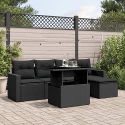 Salon de jardin 6 pcs avec coussins noir résine tressée