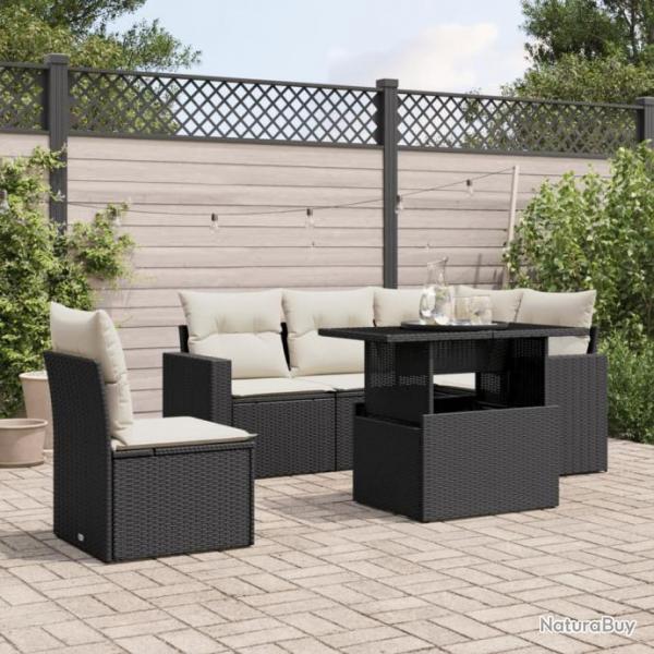 Salon de jardin 6 pcs avec coussins noir rsine tresse